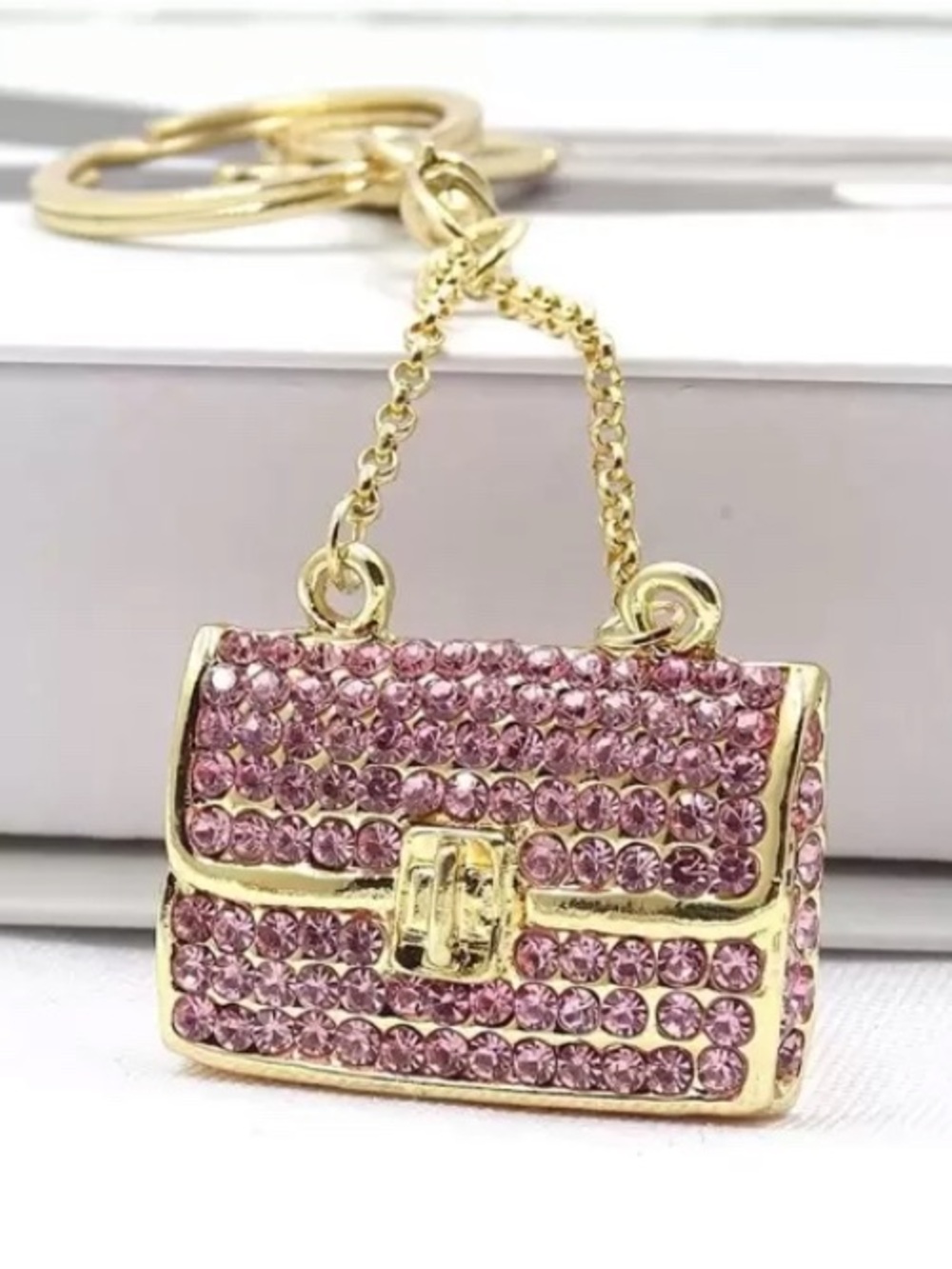 Pink Crystal Mini Purse Keychain